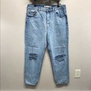 ASOS High Rise Button Fly Distressed Mom Jeans 30/32